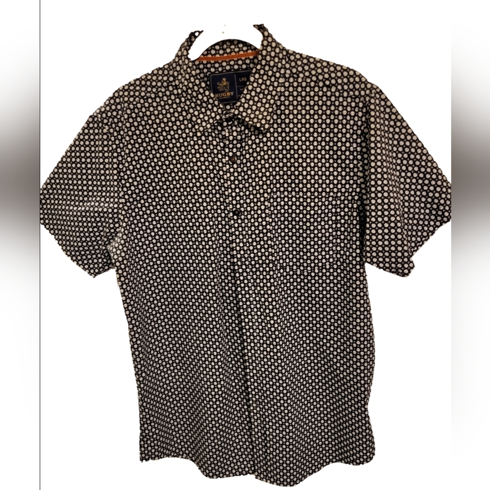 Rugby University Skull Print Button Down Short Sleeve Size Large